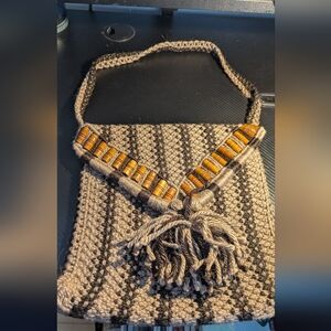 Handcrafted Tan and Black Woven Bag